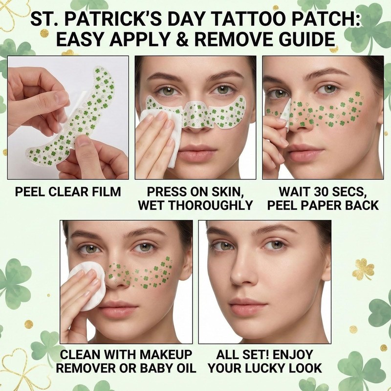 6PCS St. Patrick's Day Face Stickers,Green Glitter Freckles,Shamrock Face Temporary
