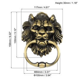 sourcing map 4 Pcs Lion Head Pulls Knob, 6 Inch Zinc Alloy Vintage Lion Door Handle Decorative Front Door Knob Ring Pull Handle for Gate Cabinets Drawers, Bronze