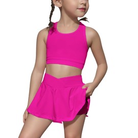 SOLY HUX Toddler Girl's 2 Piece Workout Outfits Crop Tank Tops and Skort Skirt Set Plain HotPink 7Y
