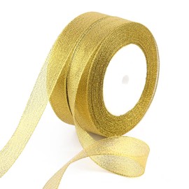 TUPARKA 2 Pack 25 Yard 20mm Wide Glitter Gold Ribbon Christmas Wrapping Ribbon Gold Organza Ribbon for Gift Wrapping Christmas Tree Decoration(2 Pcs Gold)