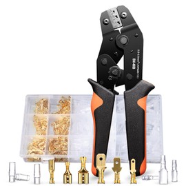 Goldeluxe Crimping Pliers Set with 300 Sets of Flat Connector Cable Connectors, 0.5-2.5 mm² Crimping Pliers, Cable Lugs Flat Connectors, 3 Sizes Terminals Electric, Cable Lugs Set, Connectors, Crimp