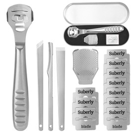 Hornhautentferner Fußschaber,Edelstahl Hornhauthobel mit 10 Ersatzklingen Silber und 3 Fußfeile Schaber,Hornhaut Entfernen Fuß Hornhautraspel,Pediküre Set Fußpflege für Nasse&Trockene Füße