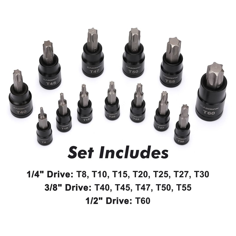 CASOMAN 25 Piece Torx Bit Socket and External Socket Set,
