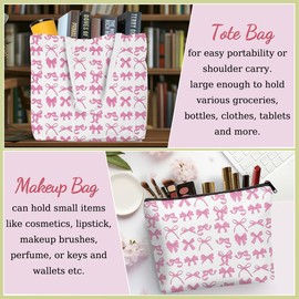 SAPEYKR tote bag cosmetic bag 13, Pinkbows07, 16'' x 3.5'' x 13 inches