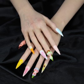 ArtiPrint Exquisitely Colored Press-On Nail Art Set 10pcs, Handcrafted Flower Dew Design, Includes Tools, Glue, and Elegant Gift Box, Gentle on Hands and Reusable Fake Nails(Colorful, L)