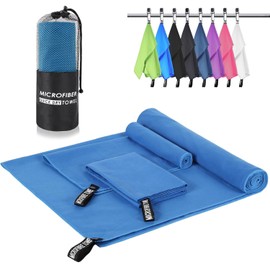 Toallas de Microfibra 3 Pack –Súper Absorbentes, Secado Rápido, Ligeras y Portátiles para Viaje, Playa, Natación, Yoga, Gimnasio, Camping – Incluye Bo