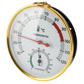 2-in-1 Sauna Thermometer and Hygrometer, Round Thermo-Hygrometer, Sauna Temperature Meter Hygrometer 10 to 120℃ Wall Mounted Hygrothermograph for Greenhouse Spa Room