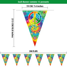5 Packs 60's Tie Dye Pennant Banner, Birthday Flag Pennant Bunting Banner Groovy Peace Sign Party Accessory for 60s 70s Theme Hippie Carnival Groovy Party Decorations Supplies