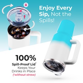 tweevo 40 oz Tumbler With Handle and Straw Made of Stainless Steel - Double Wall Vacuum Insulated Tumbler With Lid - Sweat Proof Easy Grip, BPA-Free, Dishwasher Safe Tumbler (Blue & White)