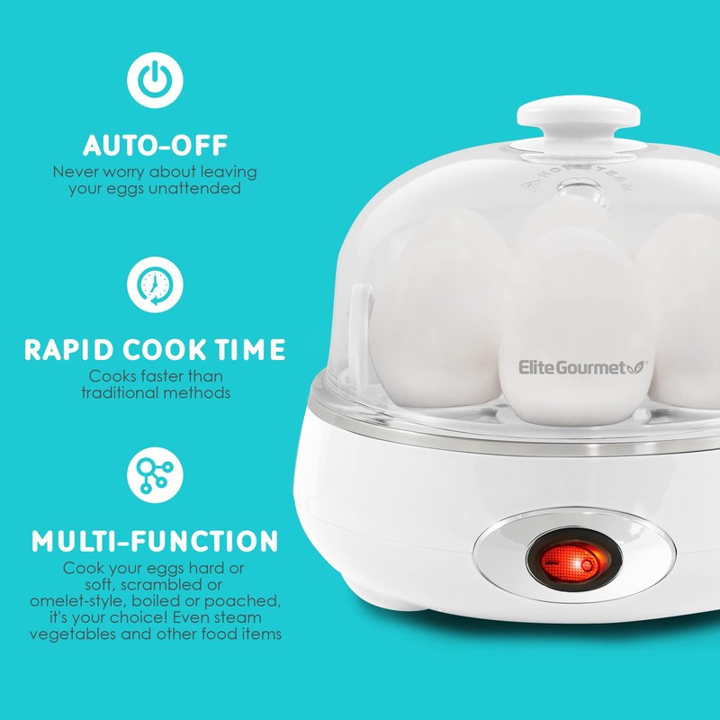 Elite Gourmet EGC007CHW Easy Electric 7 Egg Capacity Cooker, Poacher,
