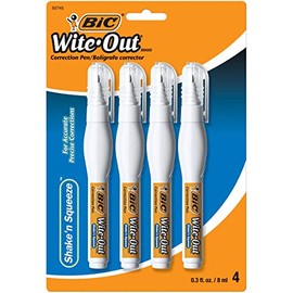 BIC Wite-Out Shake 'n Squeeze Correction Pen, 8 ml, White, 4 Count (WOSQPP418), 4 Pack