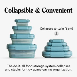 Stojo Nestable Collapsible Food Storage Container -Set of 4, Eucalyptus- Leak-Proof Airtight Seal Made With Food Grade Silicone For Meal Prep, Lunch Box, Pantry Organizer - Microwave & Dishwasher Safe