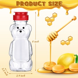 Thenshop 36 Pcs 8 oz Honey Jar Plastic Empty Bear Bottle Dispenser Clear Transparent Honey Containers Bear Cup Squeeze Bottle with Flip Top Lid for Storing Dispensing(Red Lid)