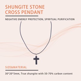 CHYIFSHIYM Small Shungite Cross Pendant - Chakra Balance - Handcrafted Jewelry - Healing Crystal Protection Necklace - Energy Harmony