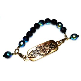 Elaine Coyne Collectible Artwear Satin Antiqued Brass Neo-Victorian Dragonfly Interchangeable Rockband Bracelet - Iridescent Jet Crystal (7)