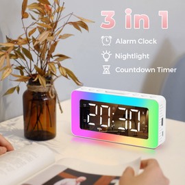 Sukeen Wecker Digital, Wecker Kinder Digital, Wecker Mit Licht, Digitaler Uhr Mit Doppelalarm, 8 Einschlafgeräusche/Nachtlichter, Einschlaftimer, USB-Ladegerät, Spiegeluhr für Schlafzimmer-Weiss