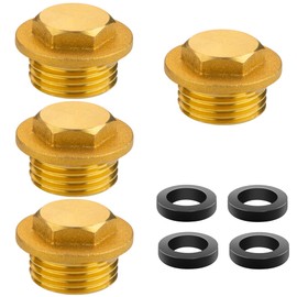 Pack of 4 Brass Plugs, 1/2 Inch Male Thread Sealing Plug, Brass Plug with Rubber Ring, Blanking Plug Pipe End Cap with Rubber Ring for Pipe Connection, Heating and Drinking Water System Suitable