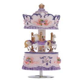 Sasuori Windup 3-horse Carousel Music Box Artware/Gift Melody Castle in the Sky Pink/Purple/Gold Shade for Option