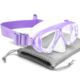 OMGear Kids Swim Goggles with Nose Cover Fabric Strap Dive Snorkel Mask for Children(4-16) Youth Snorkeling Gear Silicone Swimming Mask Anti-Scratch Anti-Fog Tempered Glass Lens(Violet)