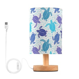 YYZZH Table Lamp Sea Turtle Ocean Bubble Pattern Marine Animal World Turtles Nightstand Lamp with Wood Base Fabric Lamp Shade Bedside Desk Lamp for Living Room Bedroom Kids Room Office