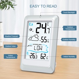 Ankilo Wireless Weather Station with Outdoor Sensor, Humidity Monitor Wireless with Weather Forecast, Outdoor Indoor Thermometer Hygrometer Room Thermometer Wireless Digital Thermometer with Backlight