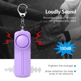 Safety Keychain Set for Women and Kids, 4 Pcs Safety Keychain Accessories, Self Defense Keychain Set for Girls with Safe Sound Personal Alarm, No Touch Door Opener, Whistle and Bottle Opener, Purple
