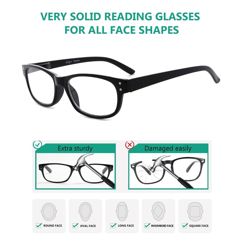 Eyekepper 5-pack Retro Vintage Lesebrille mit Federscharnieren Schwarz +4.00