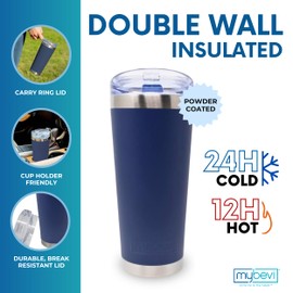 MyBevi Classic Premium Stainless Steel Tumbler with 12-Hour Temperature Control, Tritan Lid, and BPA-Free Construction | Navy Blue, 26 oz