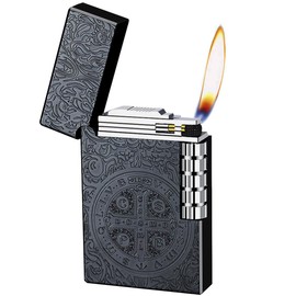 Constantine Lighter, Unique Side Wheel Trench Lighter, Refillable Butane Soft Fire Flip Lighters for Men Dad Husband Gift Collect (Butane Not Included) (Black)