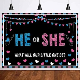 MHLSWY 5x3FT Polyester Gender Reveal Banner He or She Blue Pink Boy Girl Baby Shower Background Photo Party Backdrop Gender Reveal Surprise Supplies Banner Photography