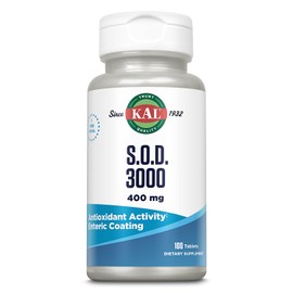 KAL S.O.D. 3000 Antioxidant Supplement 400mg, Superoxide Dismutase (SOD), Beef Liver Source, Super Antioxidant Support, Enteric Coated for Maximum Assimilation, 60-Day Guarantee, 100 Serv, 100 Tablets