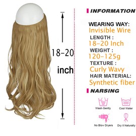 Invisible Hair Extensions Adjustable Invisible Wire Hair Piece Curly Wavy Long Synthetic Hairpieces for Women One Piece Natural Heat Temperature Fiber (20 Inch, Dirty Blonde)