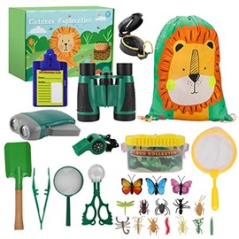 kramow Outdoor Adventure Toys for Kids, Nature Exploration Toys 27 PCS, Educational Toys with Bug Catcher, Binoculars, Compass, Magnifying Glass, Explorer Play Kit Gift for Boys Girls 3-8 Year Old