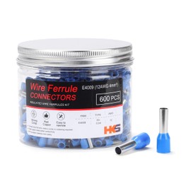 HKS 600PCS Wire Ferrule Connectors - AWG 12-4.0mm² Copper Barrel Pin Cord Ends Insulated Ferrules Terminals - E4009 Blue