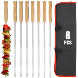 AGIgear Heavy-Duty Stainless Steel BBQ Skewers with Wooden Handle,Reusable 17” Metal Skewers for Grilling, Rust-Proof & Dishwasher-Safe, Perfect for Meat, Seafood, Kebabs,Vegetables