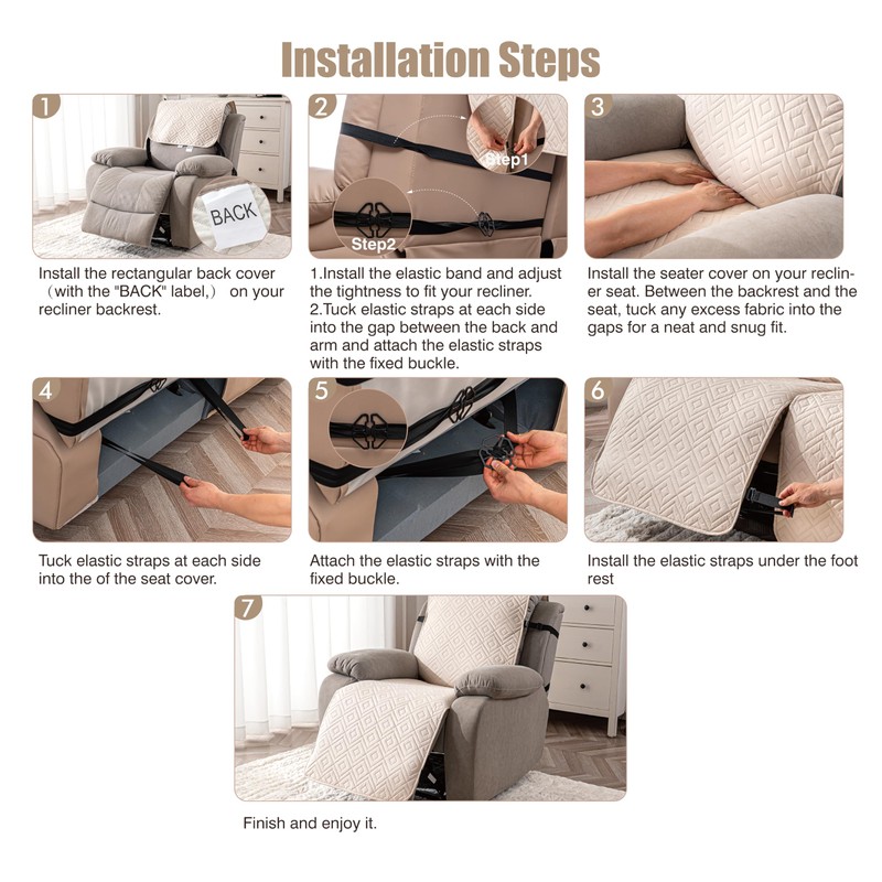 Genina Waterproof Recliner Chair Cover, Non-Slip Washable, 23.6"
