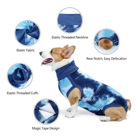 JOHNBOLIN Dog Recovery Suit, Spay Surgical Onesie for Female Dog, Body Suits After Surgery Anti-Licking, Tie-Dye Neuter Pet Recovery Shirt for Male Dog Alternative E-Collar&Cone (Blue, X-Small)