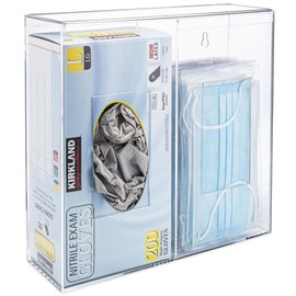 SimplyImagine SimplyImagine Double Hygiene Dispenser Station with Lid - 2 Compartments for Glove Box, Hand Sanitizer, Face Masks, Hairnets, Plastic Bags, Beard Covers etc - Wall Mount or Tabletop Sanitation Holder