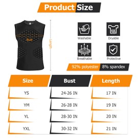 Gracfulcub Baseball Chest Protector Youth Padded Football Shirt, Chest Protector Baseball Youth, Football Padded Shirt for Baseball, Football, T Ball, Lacrosse & Goalies (Black, YXL)