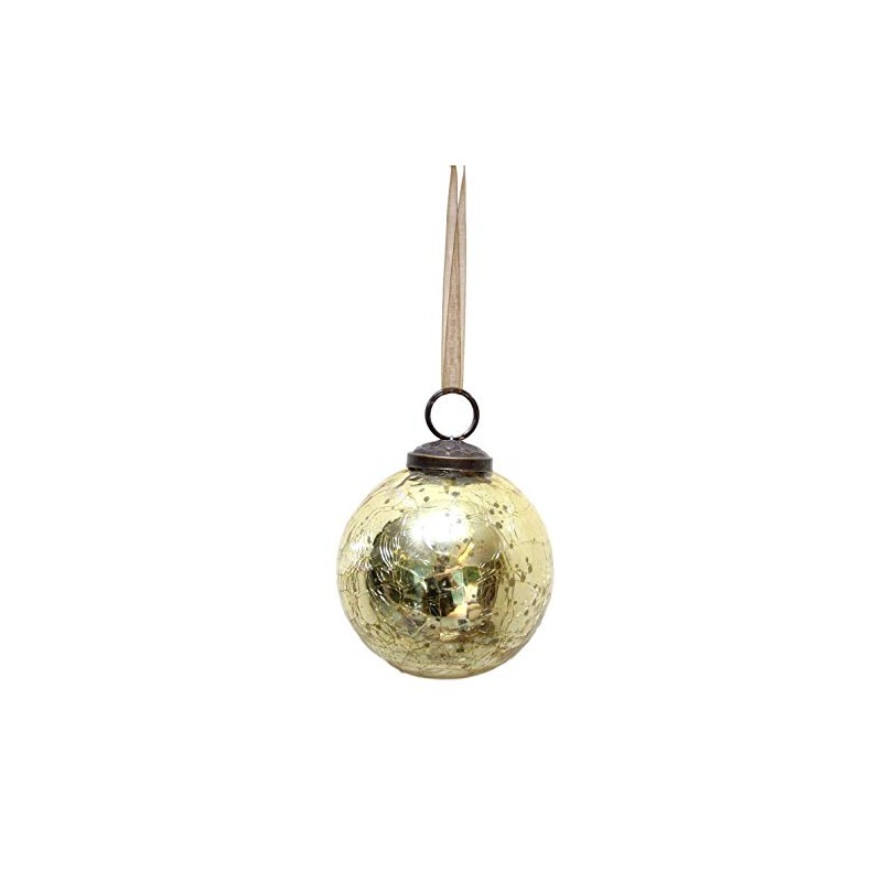 Aurora Christmas Glass Crackle Ball Christmas Bauble, Gold, 3"