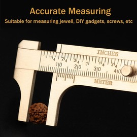 Brass Pocket Caliper with Double Scale Sliding Gauge Bead Measuring Tool Millimeter Gauge Mini Brass Vernier Caliper Brass Ruler, Gold Ruler for Measuring Jewelry(100mm) 1 Pack