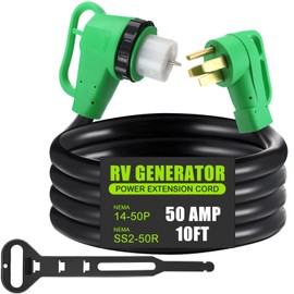 Kanayu 10 FT 50 Amp NEMA 14-50P to SS2-50R RV Generator Cord Extension Cord with 90 Degree Locking Grip Handle, RV Power Cable with Locking Connector, Heavy Duty STW Wire with Organizer