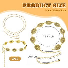 REYOK Western Metal Concho Belt, Adjustable Metal Waist Chain, for Dresses, Jeans, Western Cowgirl Waist Left Belt, Oval Metal Concho Belt, c