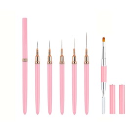 HIGHROCK 5PCS Nail Art Liner Brushes, Elongated Lines Nail Painting Drawing Pen Detailer Thin Liner,1PC Dual-Ended Polygel Brush & Picker Brush tool (PINK)