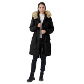 WenVen Women's Winter Warm Overcoat Hooded Sherpa Lined Parka Jacket Black XL
