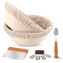 Komiikka Bread Proofing Baskets Set of 2, Sourdough Bread Making Supplies Starter Kit, Bread Making Tools, Proofing Basket for Bread baking, Banneton Basket Gift Set (8.5inch, Round)