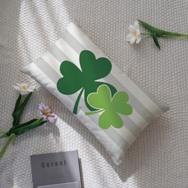 Ogiselestyle St Patricks Day Shamrock Stripe Throw Pillow Cover, 12 x 20 Inch Lucky Clover Cushion Case Decoration for Sofa Couch (Grey)