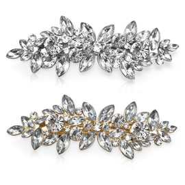 SHSMPXOY 2 Pcs Rhinestone Hair Clips,Crystal Barrettes,Fancy Hair Clips for Women,Bridal Hair Accessories Wedding,Pearl Decorative Hair Clips for Daily Party Prom (Silver Diamonds + Gold Diamonds)