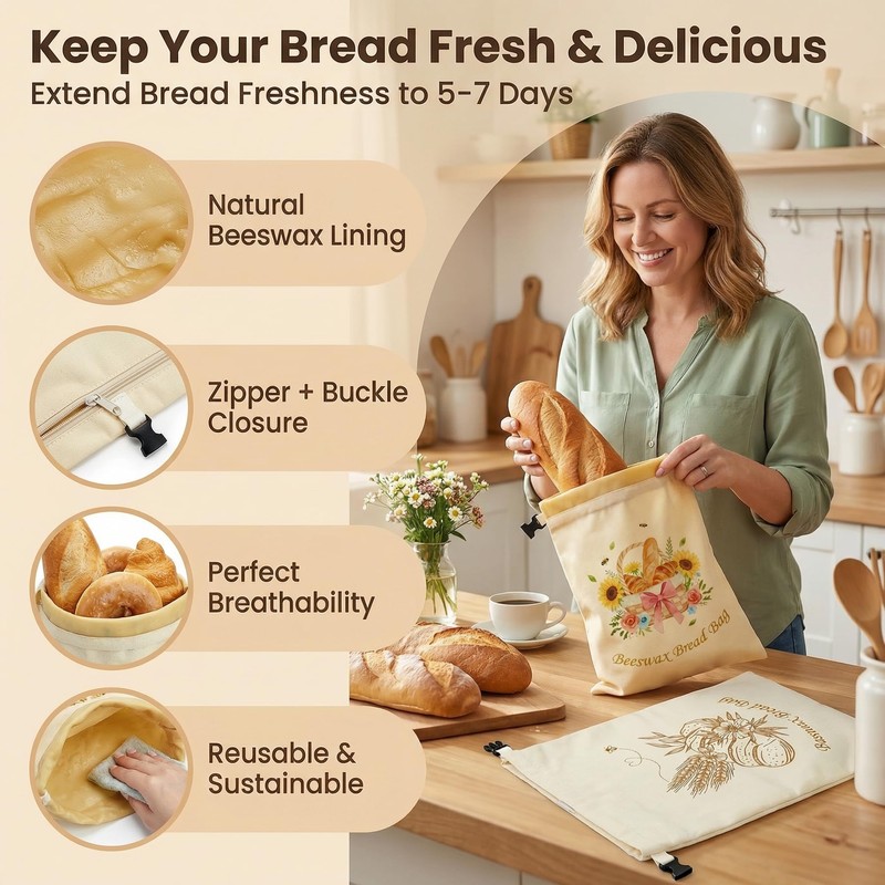 YOJO 2 Pack Reusable Beeswax Bread Bags for Sourdough, 17x13"