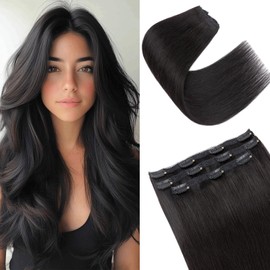 S-noilite Clip-In Real Hair Extensions, Natural Black, 25 cm, 56 g, Straight, 3 Pieces
